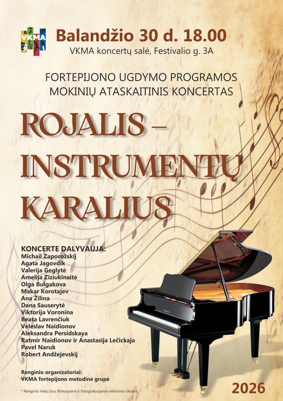 Kviečiame į VKMA fortepijono ugdymo programos mokinių ataskaitinį koncertą