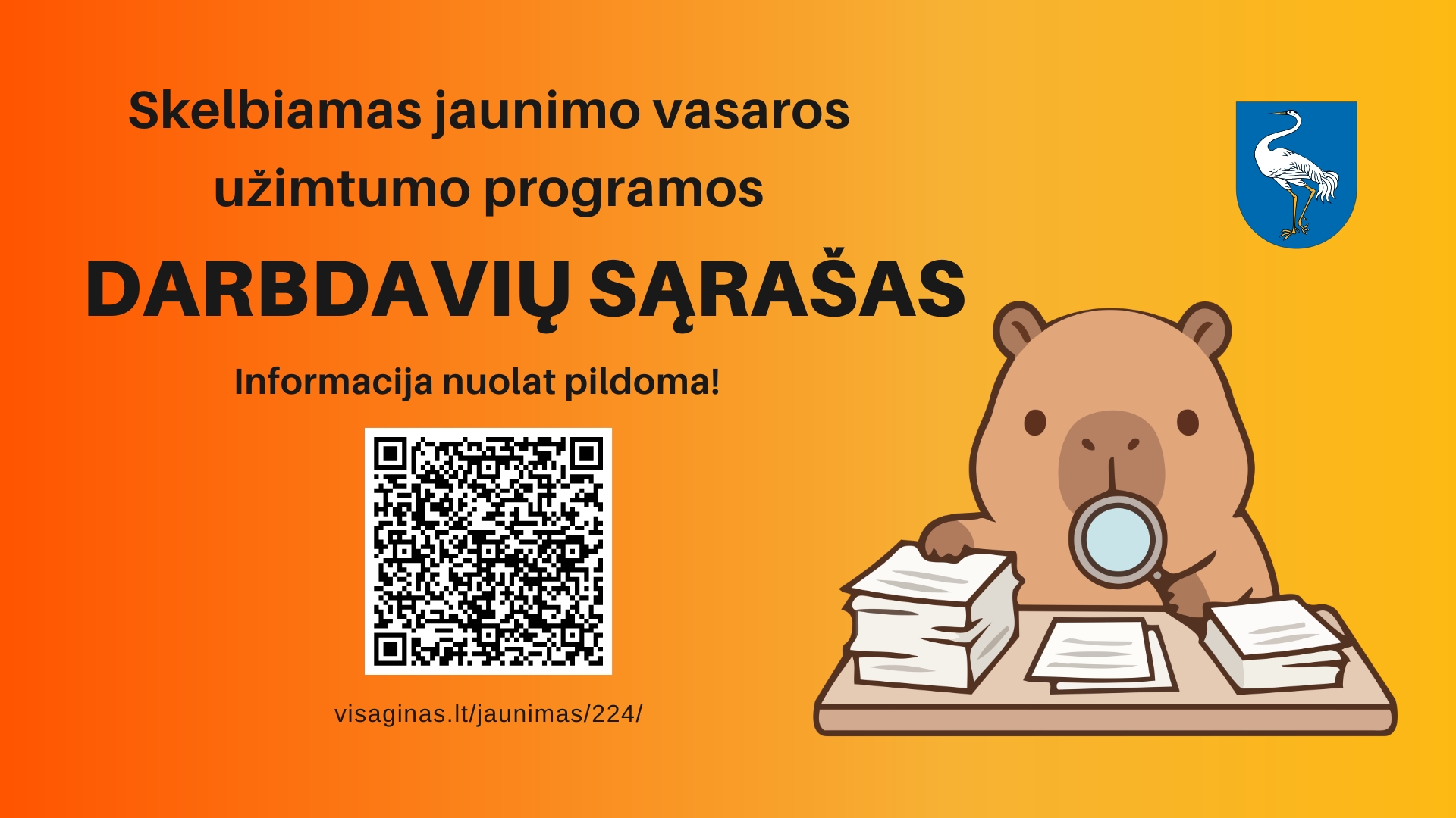 Skelbiamas Visagino savivaldybės vasaros užimtumo programos darbdavių sąrašas