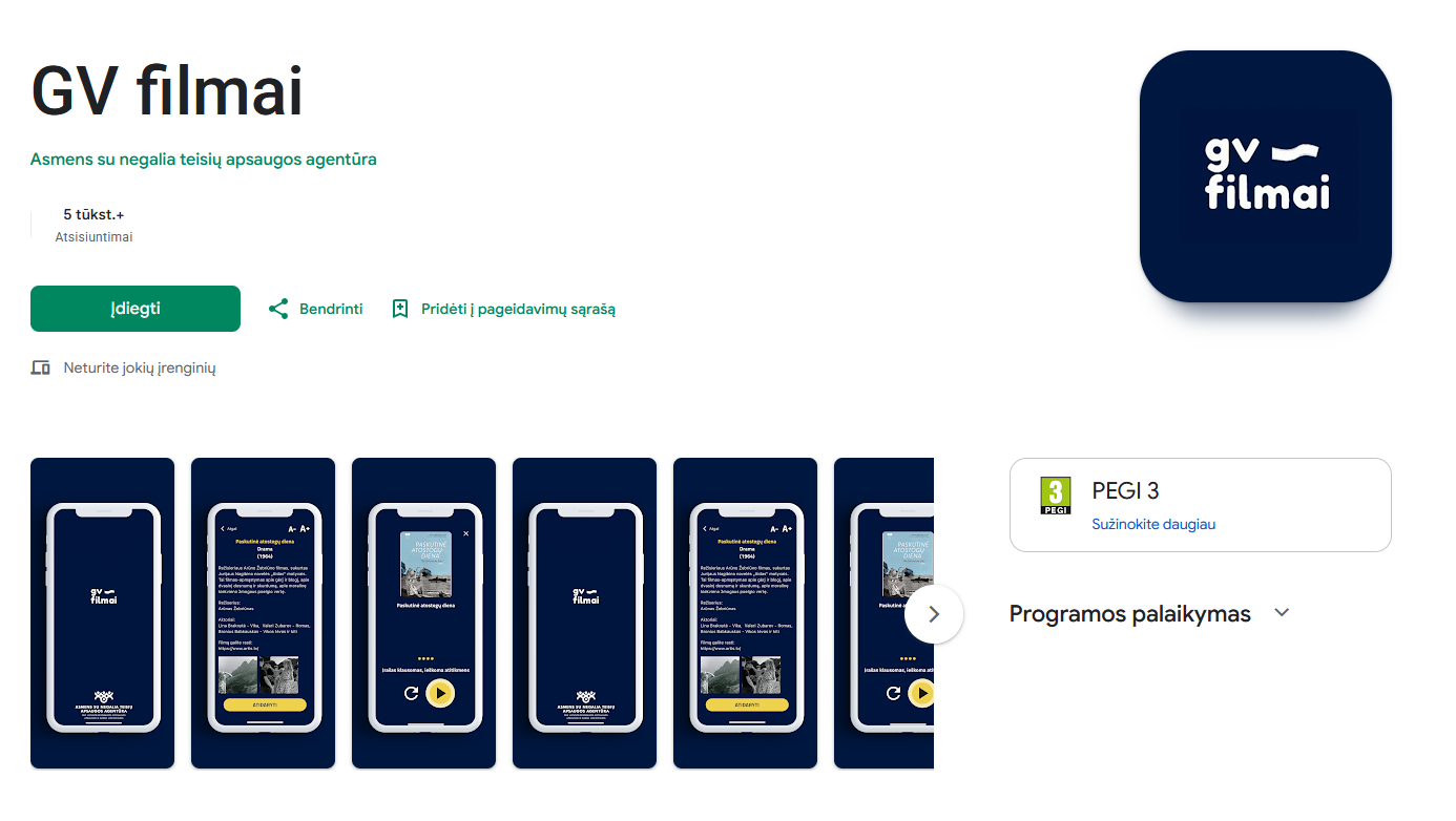 Mobilioji programėlė „GV filmai“ padeda užtikrinti neregių ir silpnaregių komunikacijos bei kultūrinio prieinamumo galimybes