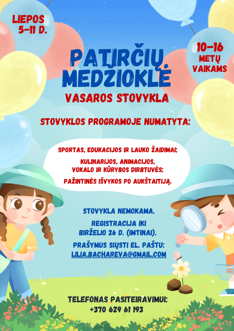 Liepos 5–11 d. kviečiame į vasaros stovyklą!